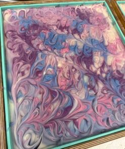 Slab of Westside Sweet Pea Soap. Pink, Purple and soft blue swirled soap.